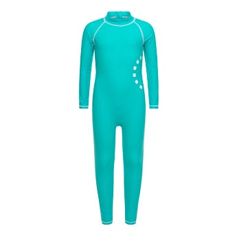 Turquoise/ white long-sleeved all-in-one swimsuit