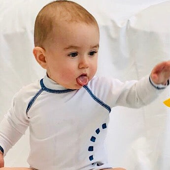 White/ blue long-sleeved rash top (zipped)