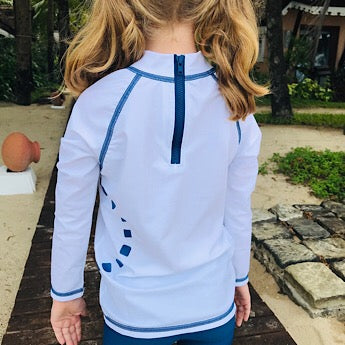 White/ blue long-sleeved rash top (zipped)