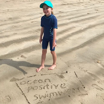 Blue/ turquoise short-sleeved all-in-one swimsuit