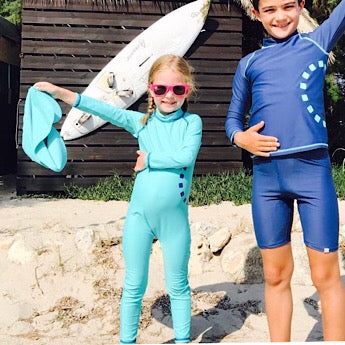 Turquoise/ blue long-sleeved all-in-one swimsuit