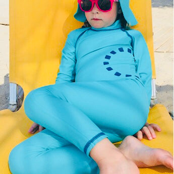 Turquoise/ blue long-sleeved all-in-one swimsuit