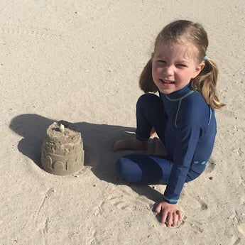 Blue/ turquoise long-sleeved all-in-one swimsuit