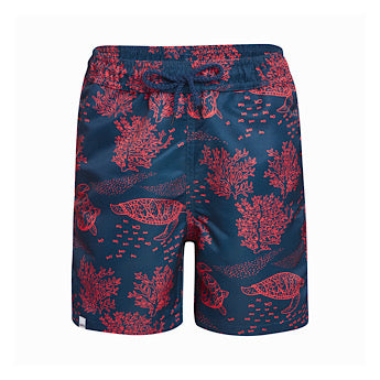 Blue turtle print board shorts