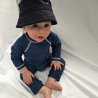 Blue/ white long-sleeved all-in-one baby swimsuit
