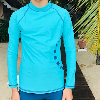 Turquoise/ blue long-sleeved rash top (zipped)