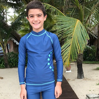 Blue/ turquoise long-sleeved rash top (zipped)