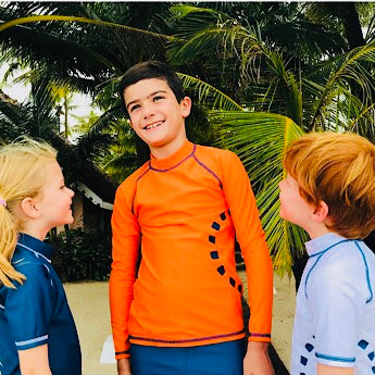 Orange/ blue long-sleeved rash top (zipped)