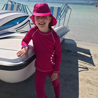Magenta/ white long-sleeved rash top