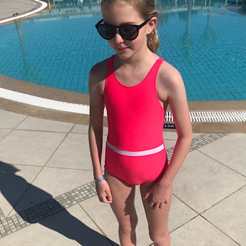 Fluoro red/ white Riviera swimming costume