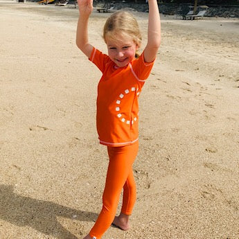 Orange/ white short-sleeved rash top (zipped)