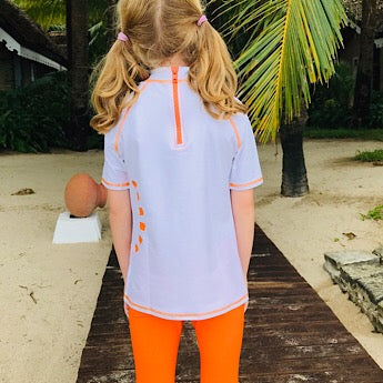 White/ orange short-sleeved rash top (zipped)