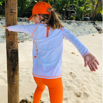 White/ orange long-sleeved rash top (zipped)