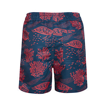 Blue turtle print board shorts