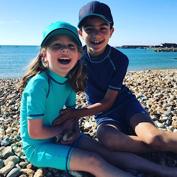 Turquoise/ blue short-sleeved all-in-one swimsuit