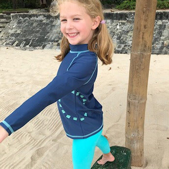 Blue/ turquoise long-sleeved rash top (zipped)
