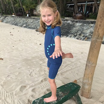 Blue/ turquoise short-sleeved all-in-one swimsuit