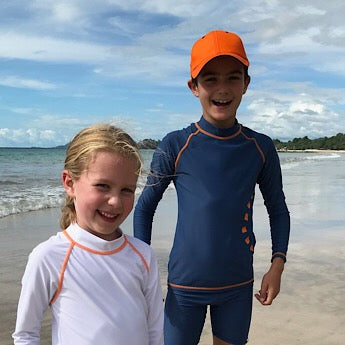 Blue/ orange long-sleeved rash top (zipped)