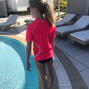 Fluoro red/ white short-sleeved rash top