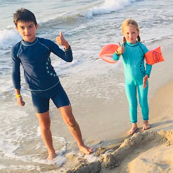 Turquoise/ blue long-sleeved all-in-one swimsuit