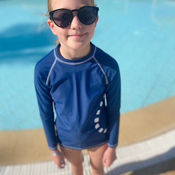 Blue/ white long-sleeved rash top