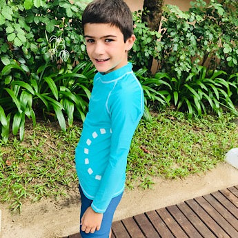 Turquoise/ white long-sleeved rash top (zipped)