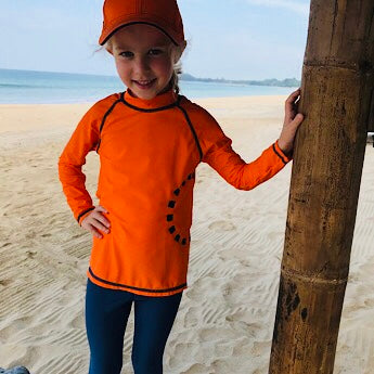 Orange/ blue long-sleeved rash top (zipped)