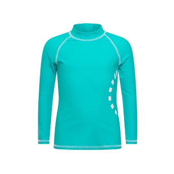 Turquoise/ white long-sleeved rash top (zipped)