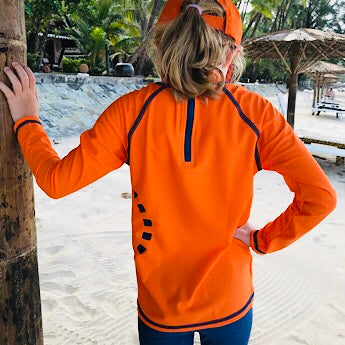 Orange/ blue long-sleeved rash top (zipped)