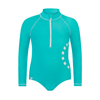 Turquoise long-sleeved swimming costume