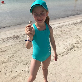Turquoise cross-back swimming costume