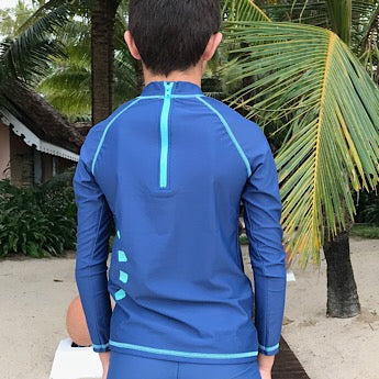 Blue/ turquoise long-sleeved rash top (zipped)