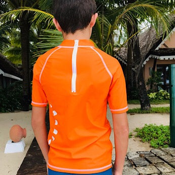 Orange/ white short-sleeved rash top (zipped)