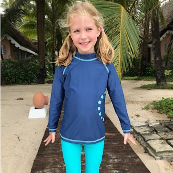 Blue/ turquoise long-sleeved rash top (zipped)