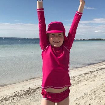 Magenta/ white long-sleeved rash top (zipped)