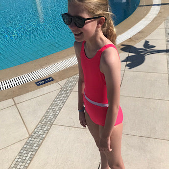 Fluoro red/ white Riviera swimming costume