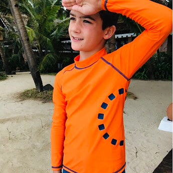 Orange/ blue long-sleeved rash top (zipped)