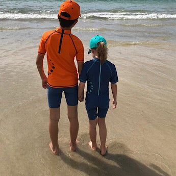 Blue/ turquoise short-sleeved all-in-one swimsuit