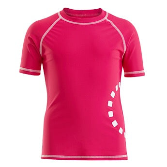 Magenta/ white short-sleeved rash top