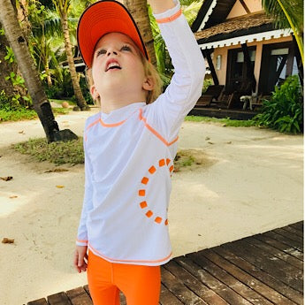 White/ orange long-sleeved rash top (zipped)