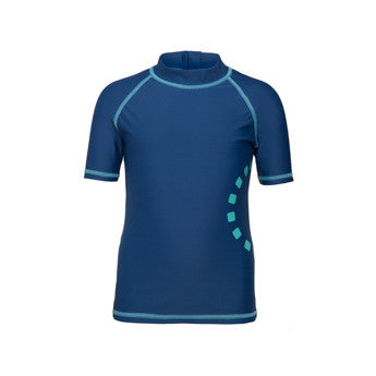 Blue/ turquoise short-sleeved rash top (zipped) - age 2-5y
