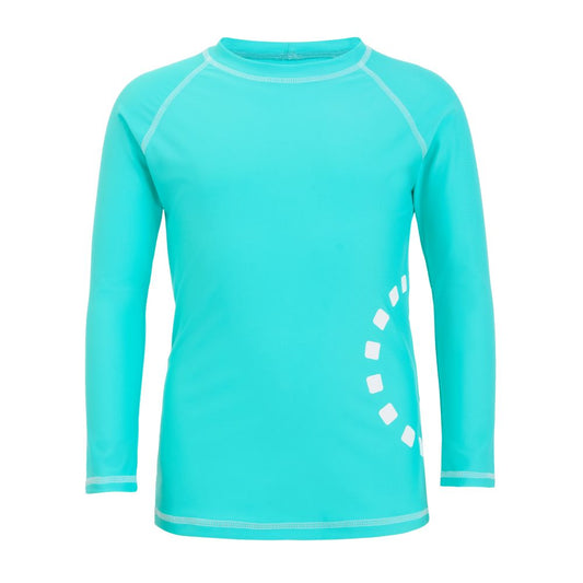 Turquoise/ white long-sleeved rash top