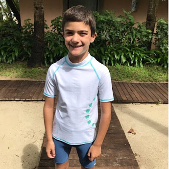 White/ turquoise short-sleeved rash top (zipped)