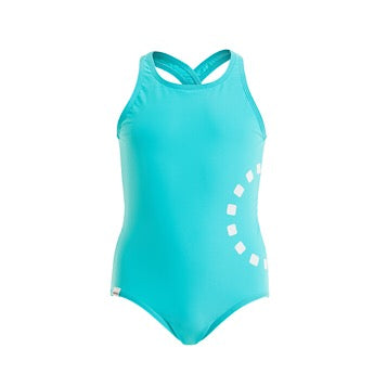 Turquoise cross-back swimming costume