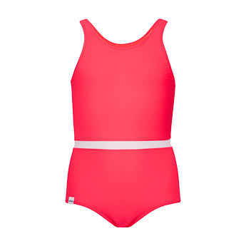 Fluoro red/ white Riviera swimming costume