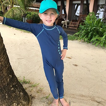 Blue/ turquoise long-sleeved all-in-one swimsuit