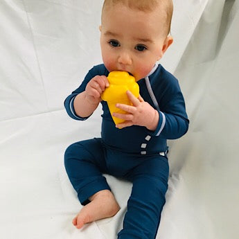 Blue white long sleeved all in one baby swimsuit
