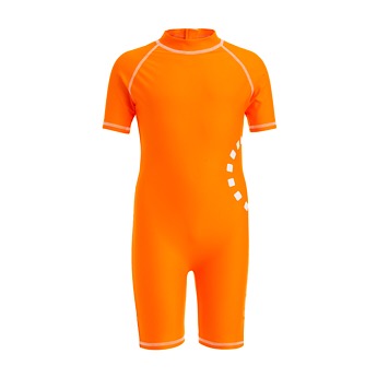 Orange/ white short-sleeved all-in-one swimsuit