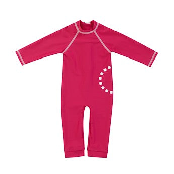 Magenta/ white long-sleeved baby all-in-one swimsuit