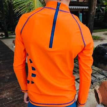 Orange/ blue long-sleeved rash top (zipped)